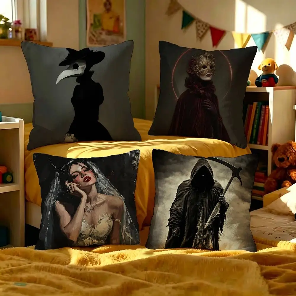 Dark Terror Retro Victorian Style Death Reaper Crow Vampire Ghost Pillow Pillow Sofa Bed Head Pillow Cushion Cover 45x45 cm