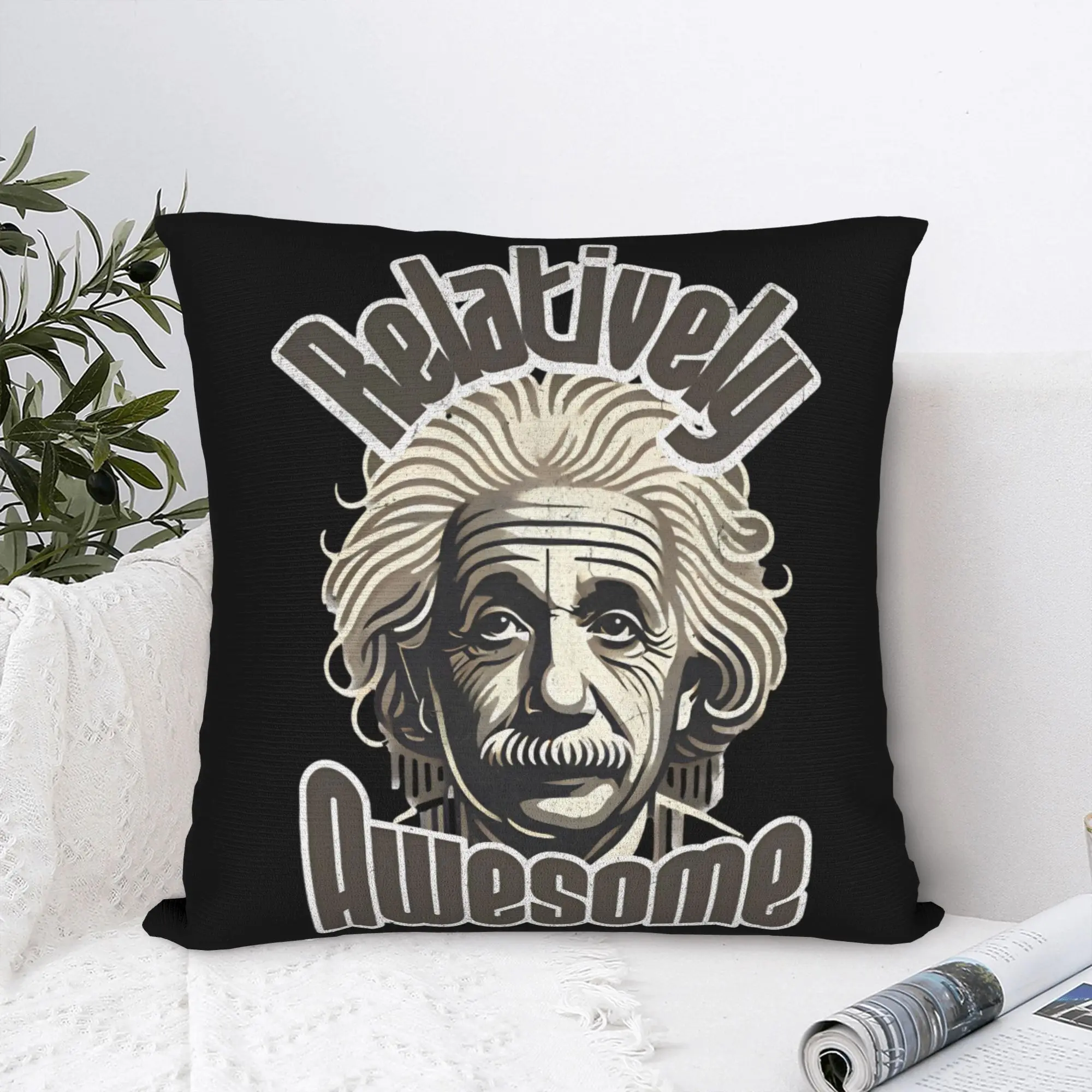 Housse de coussin décorative Albert Einstein « Relatively Awesome » – Housse de coussin de physique – Livraison directe