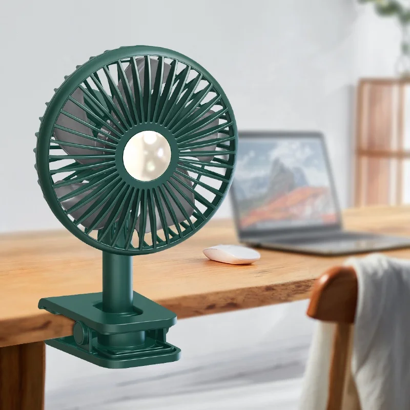 

Портативные вентиляторы Маленький мини-настольный вентилятор с зажимом для кемпинга со светодиодной подсветкой F512 CE FCC ROHS Портативный зажимной вентилятор