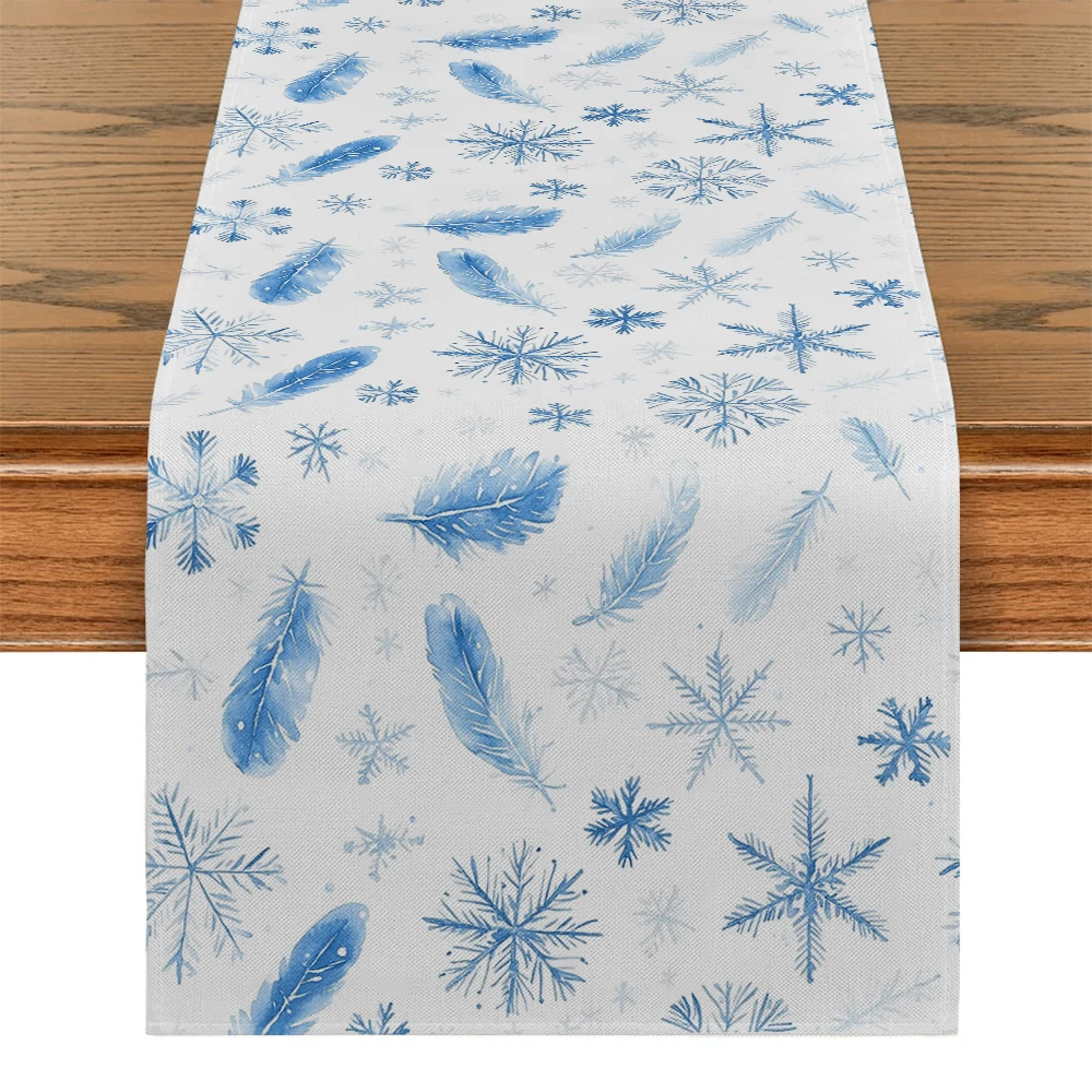 Kar tanesi Tüy Mavi Masa Koşucular Parti masa süsü Çiftlik Evi yemek masası Koşucu Süslemeleri Yıkanabilir Yemek Uzun Kumaş