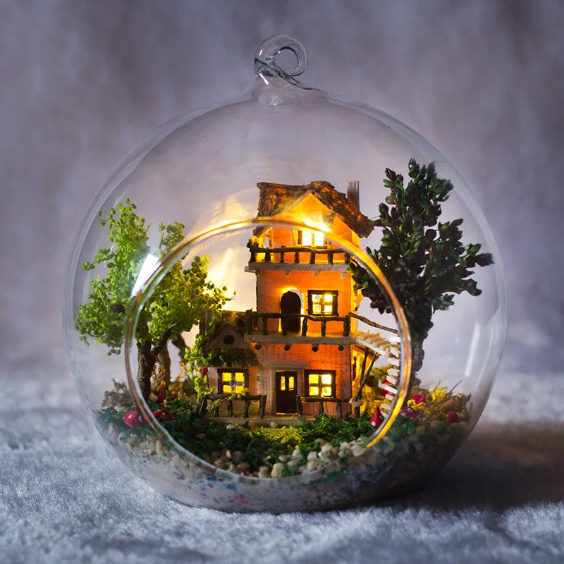 DIY Wooden Doll House Miniature Kits With Furniture Norwegian Tree House Glass Ball Casa Dollhouse Toys for Girls Xmas Gifts