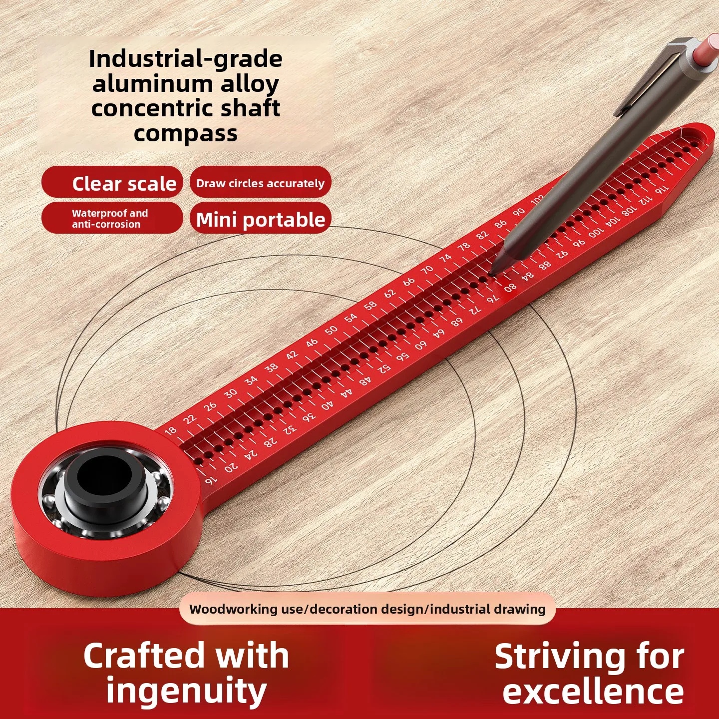Scribing Compass Mini Aluminum Alloy Hole Ruler For Industrial Design Drawing Woodworking Engineering Decoration