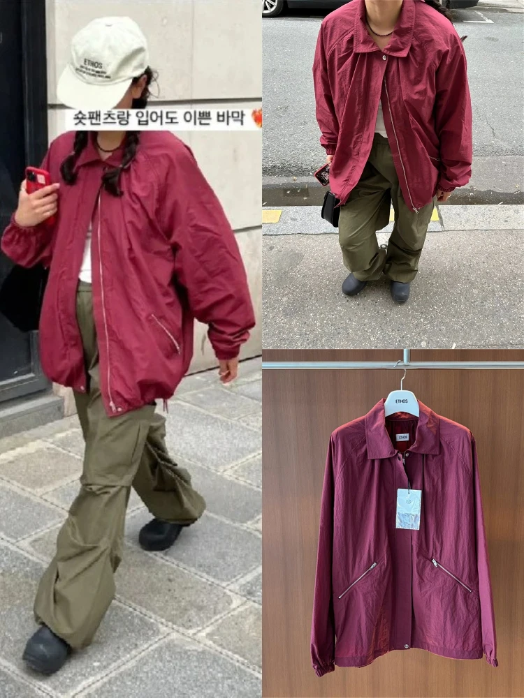 

Spring 2025 Women's Loose Fit Zipper Collar Jaet Simple Personali Cool Sle Pure Color Long Sve Coat