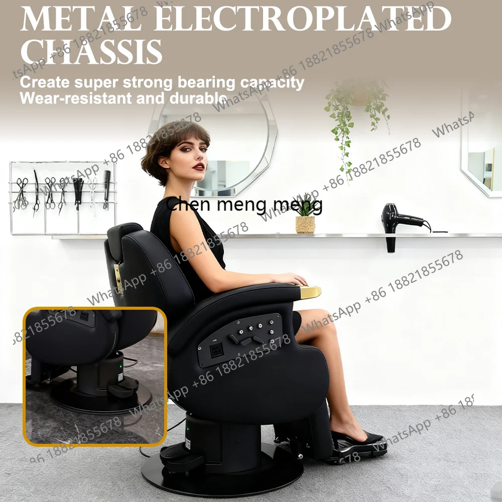 New adjustable black leather berber chairs electric swivel reclining barber chair with heating function