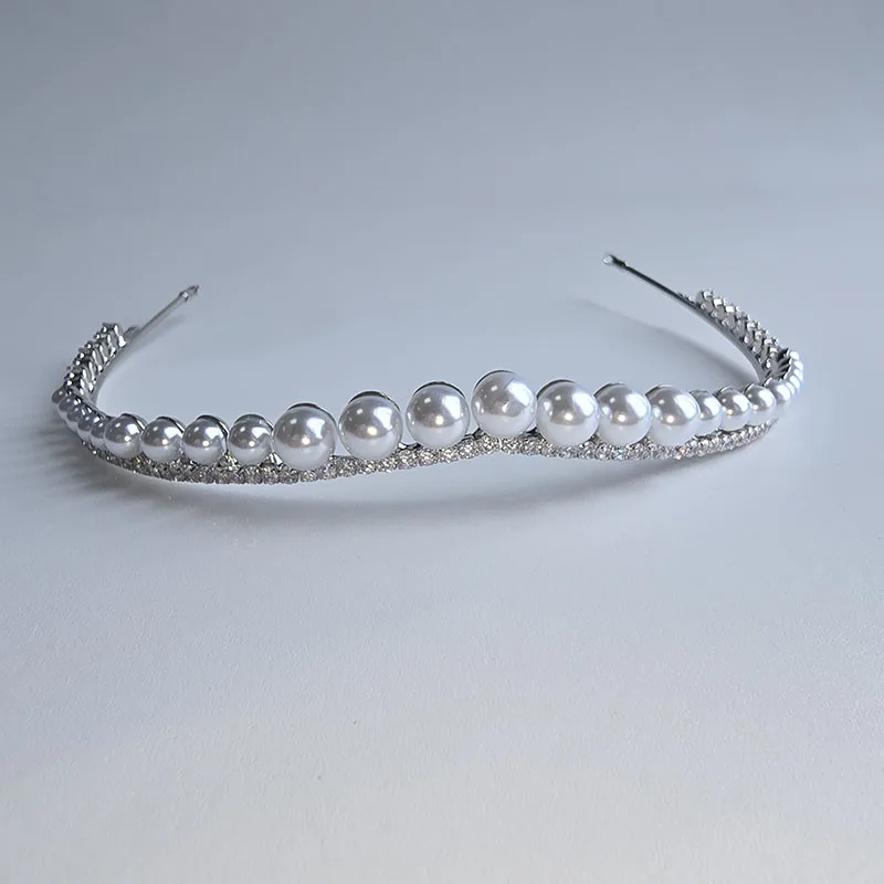 

SLBRIDAL Sparkling Cubic Zircon Pearls Bridal Tiara Wedding CZ Headband Queen Princess Pageant Party Crown Women Girls Jewelry