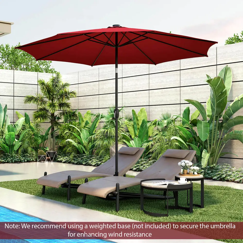 10 Ft Patio Umbrella With 112 Solar LED Lights, Aluminum Alloy Frame With Crank And Tilt, Vented Polyester Canopy For Outdoor Deck Poolside Restaurant, Wine Red