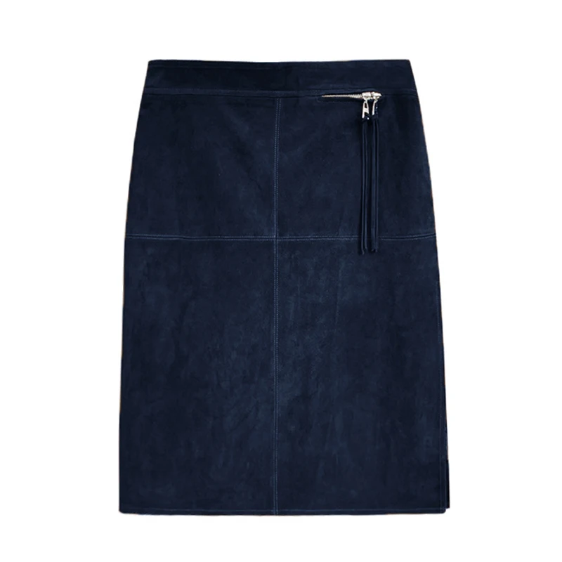 

Коричневая/синяя юбка из натуральной кожи, осень-зима 2026, женская замша из козьей кожи на молнии с кисточками и боковым разрезом, бедра, юбки Midi Jupe Femme