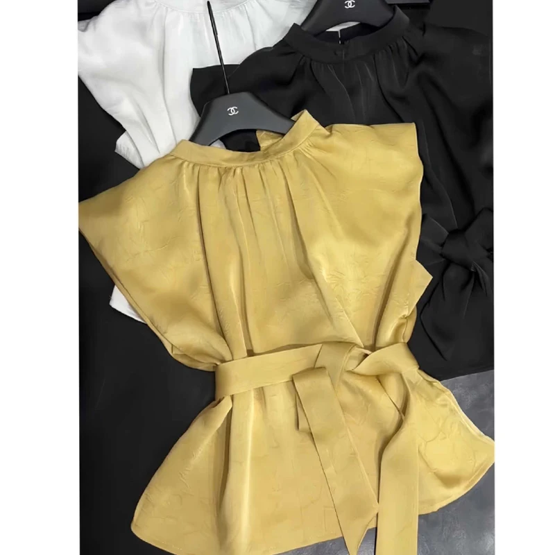 Temperament Chiffon All-match Blouse Summer New Solid Sleeveless Lacing Youth Korean Shirt Tops Fashion Elegant Women Clothing