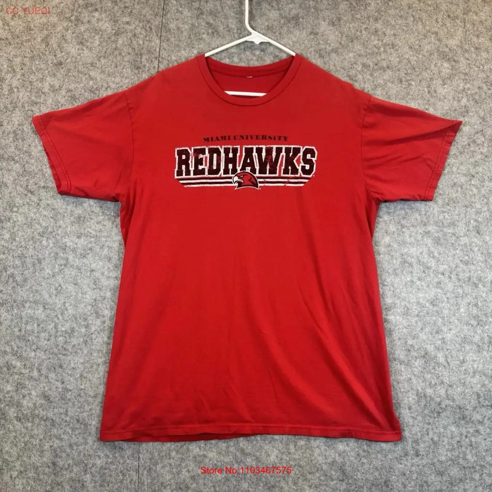 Мужская футболка VTG Miami Redhawks с коротким рукавом, размер XL, красно-белая, с логотипом, круглым вырезом, винтажная, с эффектом потертости, для повседневной носки, удобная, для мужчин