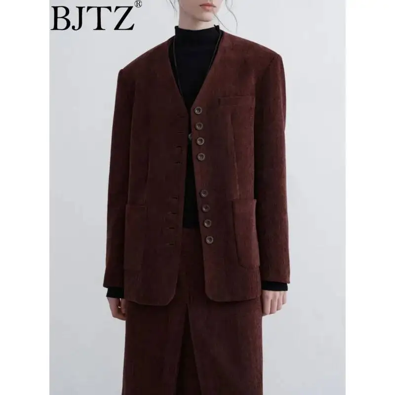 BJTZ Ankela veste en coton teint rouge conception d'épaule à la mode pour les femmes automne et hiver nouvelle Collection 2025