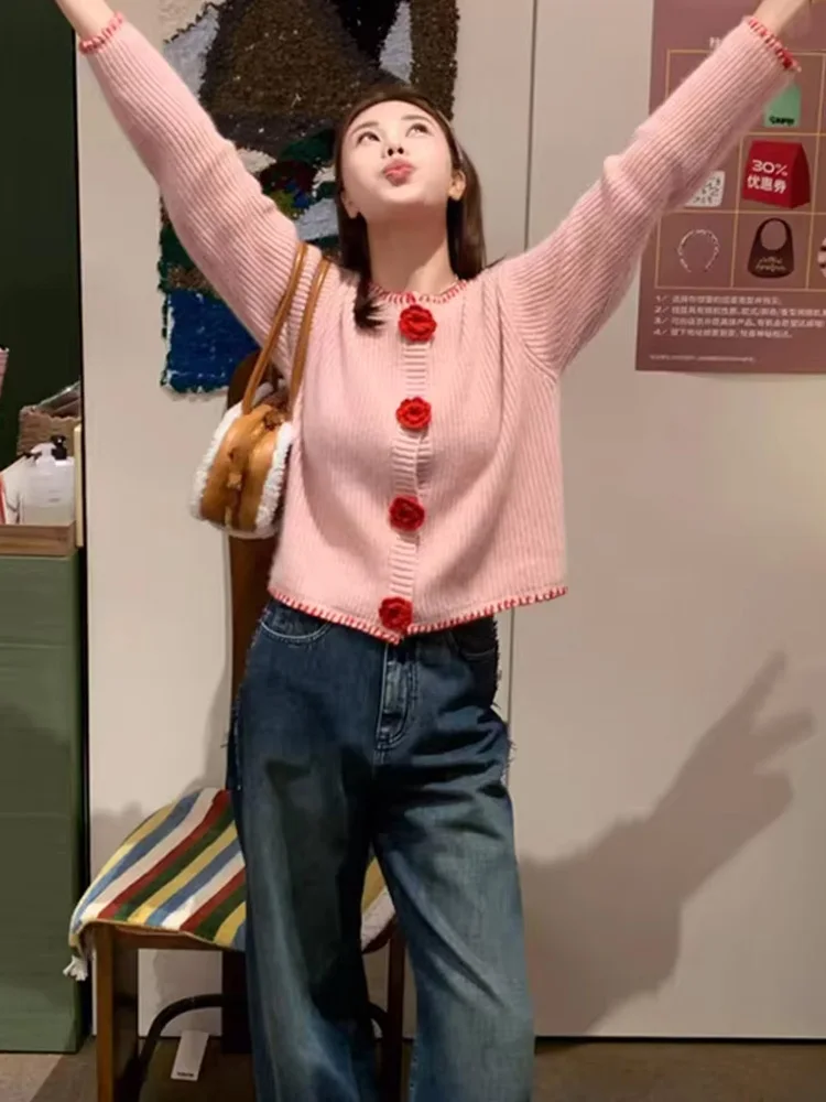 HH Women Autumn New Fashion Versatile Single-breasted Knitted Long Sleeve Cardigan Top Female Simple Sweet Lazy Wind Sweater