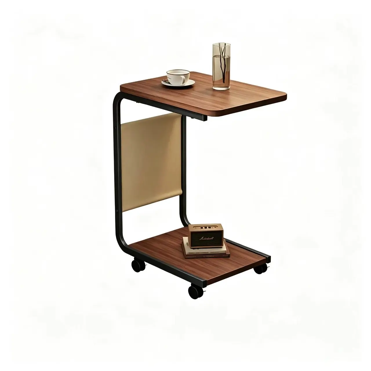 C-Shaped End Table with Side Pocket, Height Adjustable Sofa Side Table, Space-Saving Couch Table for Living Room, Bedroom,