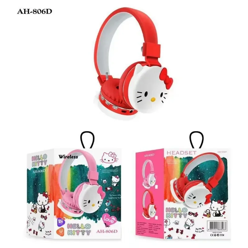 Sanrio Hello Kitty Kuromi Bluetooth Headphone Wireless Headsets Cartoon with Mic Foldable Lightweight Earphone for Phones Laptop