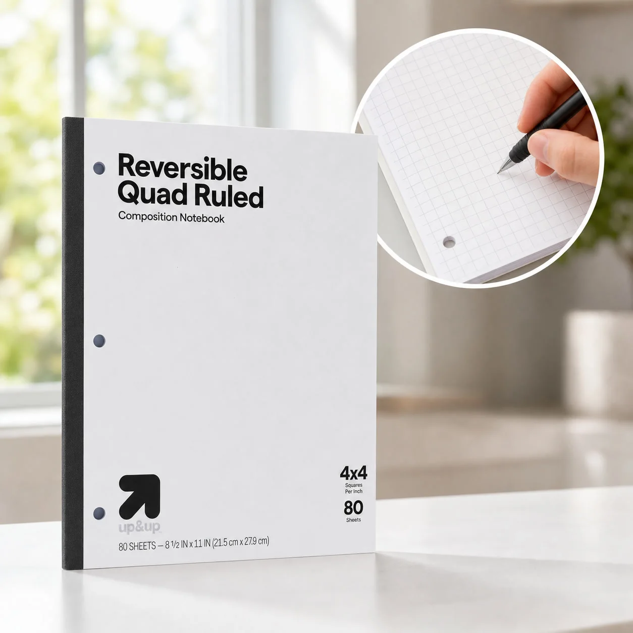1pcs Reversible Quad Ruled Composition Notebook, Graph Grid Pages, Perforated Sheets, Durable Tape Binding, School College Use