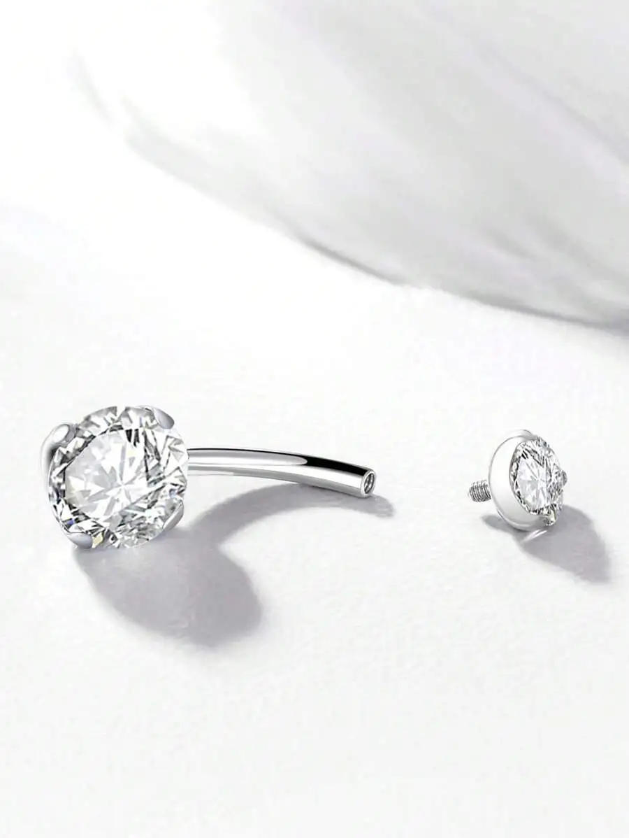 

14G Stainless Steel Navel Barbell With Round CZ Gem For Women Belly Piercing Jewelry