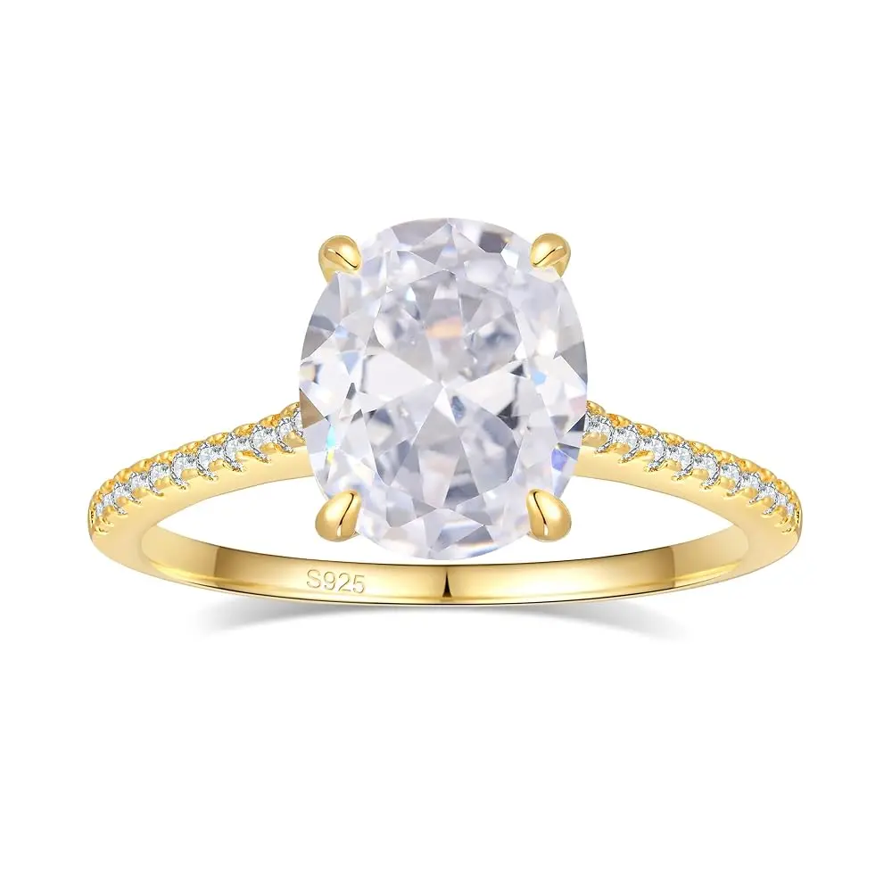Women's Solitaire CZ Engagement Ring 1.5ct Total Weight Round/Pear/Oval/Cushion/Radiant Cut 925 Sterling Silver 18K Gold Plated Wedding Band