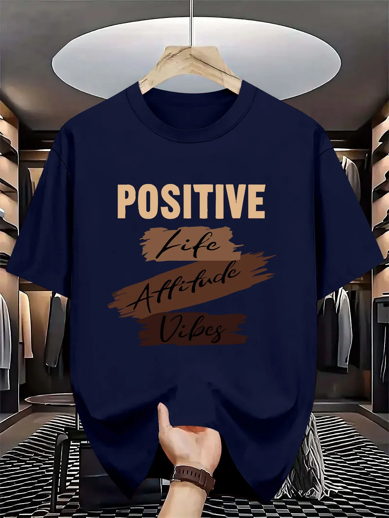 Positive Vibes Graphic design-100% cotton summer O-neck short sleeve casual printed T-shirt.