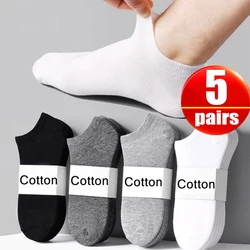 Calcetines tobilleros de algodón para hombre y mujer, calcetín Invisible, transpirable, de Color sólido, negro, blanco y gris, 5 pares