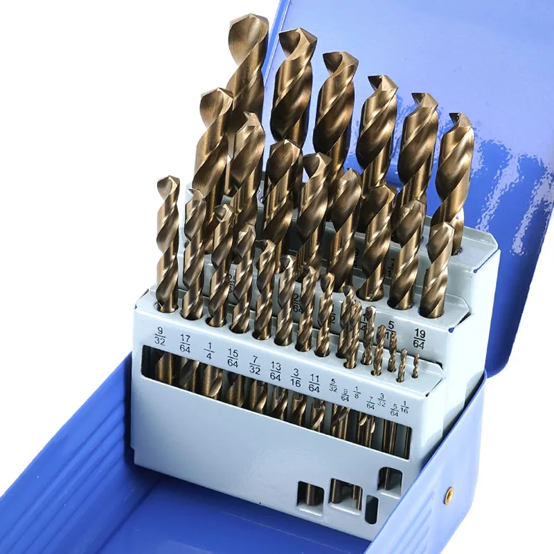 Cobalt Drill Bits Set M35 High Speed Steel Twist Jobber Length for Hardened Metal, Stainless Steel, Cast Iron and Wood Plastic