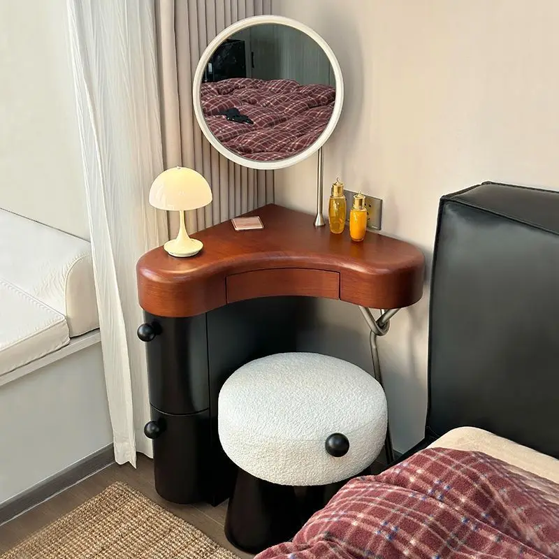 

Italian minimalist corner dresser storage cabinet integrated small apartment solid wood bedroom corner makeup table makeup mirro
