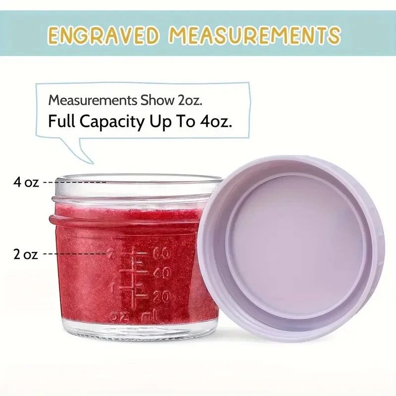 120ml 6Pcs Food Grade Glass Baby Food Jars with Measurement Oat Cups Yogurt Bottles Sauce Containers Drink Dispenser for Kids
