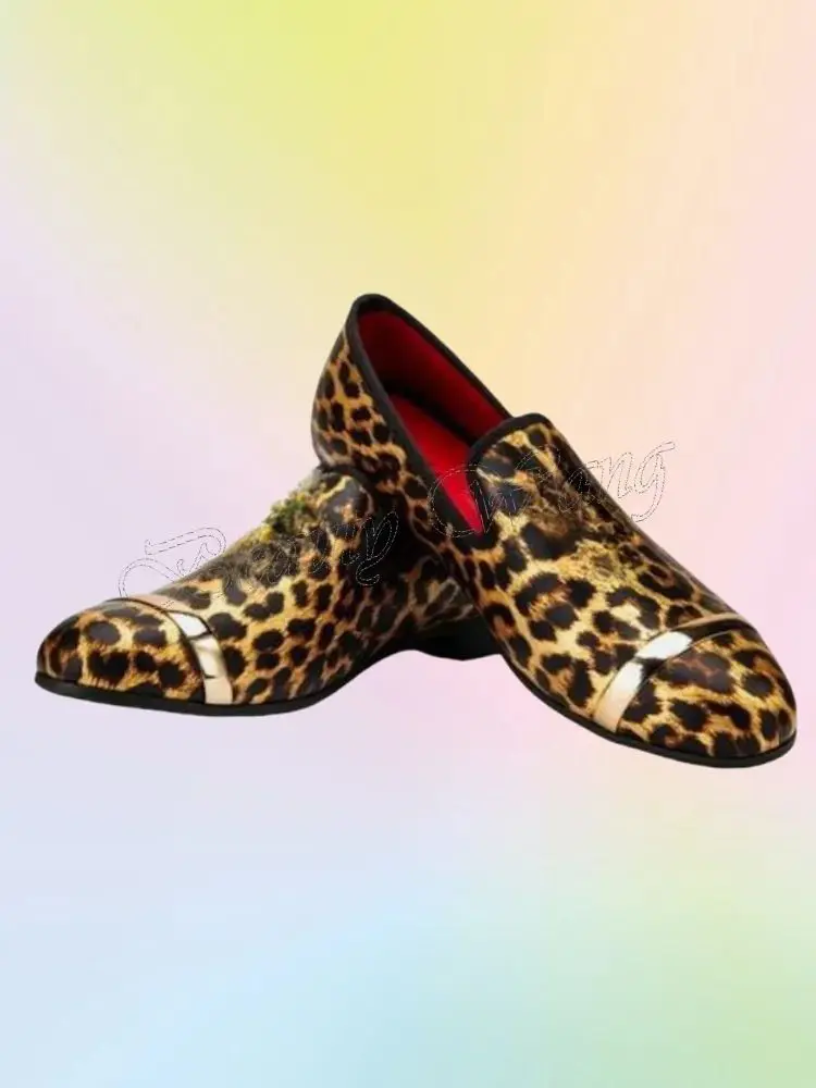 

Brown Leopard Pattern Pumps Men Shoes Band Decor Men's Dress Shoes Gentlemen Slip on Party Shoes Big Size 47 Sprig Autumn