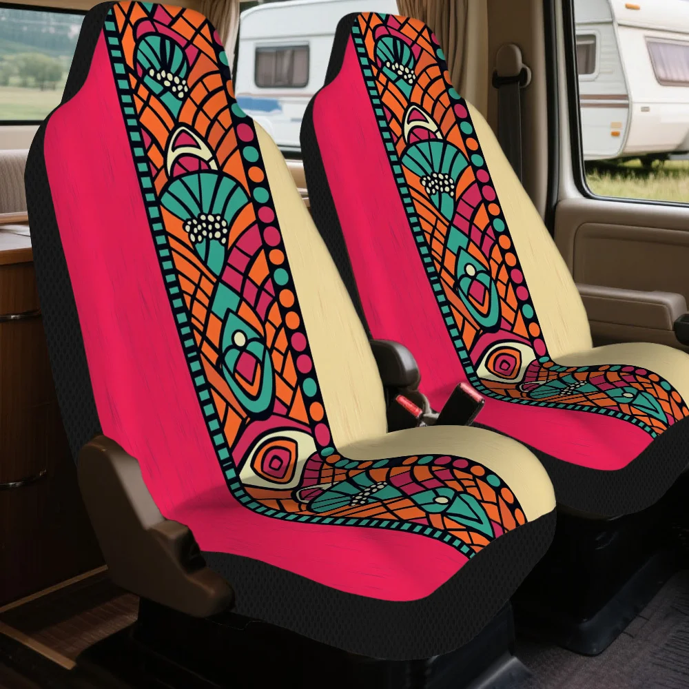 2pcs Car Seat Covers Set, Colorful Geometric Stripes Print, Elegant Vehicle Seat Covers. Fits Daily Library Visits & Weekend Mu