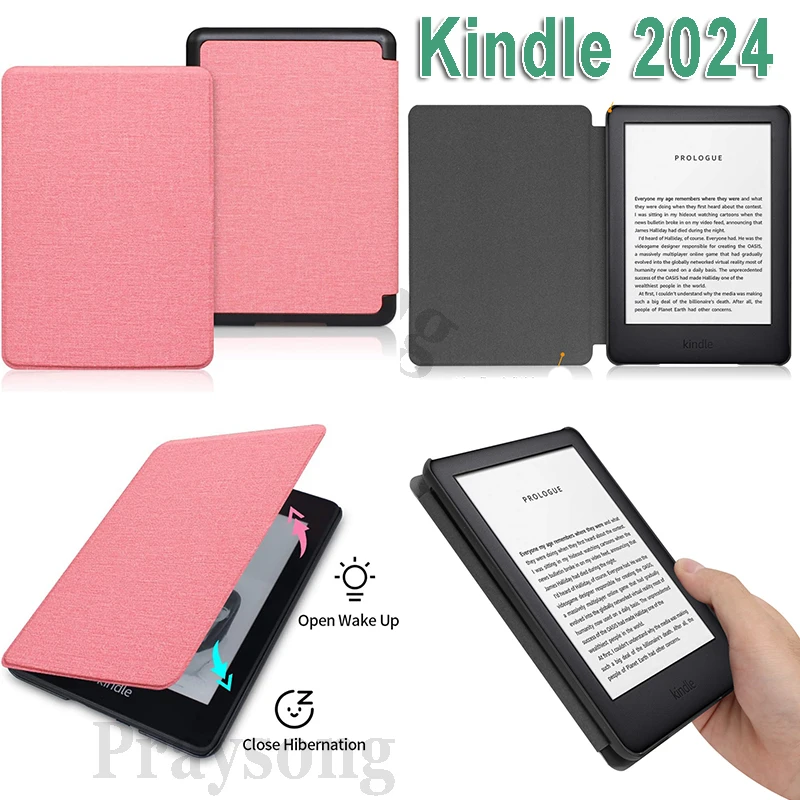 Funda con tapa para Kindle Paperwhite 6 KPW6, funda con textura de tela a la moda de 7 pulgadas para Kindle 2024, protección 12th Colorsoft, fácil lectura