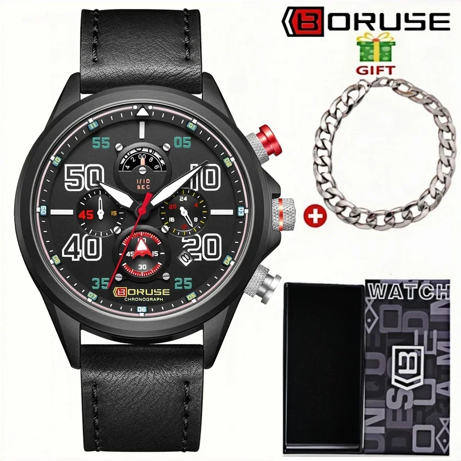 

BORUSE 2 шт./компл. модного и роскошного мужского кварцевого браслета, кварцевых наручных часов с ремешком из искусственной кожи, мужских часов