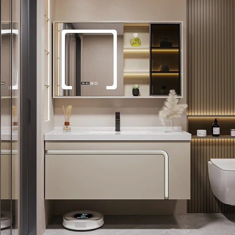 

Light Luxury Bathroom Cabinets with Side Storage Ceramic Integrated Washbasin Bathroom Sink Cabinet Vanity Bathroom Furniture