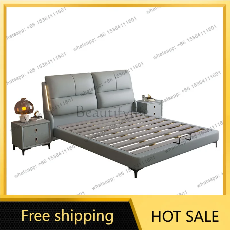 Factory Direct Sales Modern Simple Master Bedroom Double Bed Italian Light Luxury Storage Soft Bag Wedding Bed