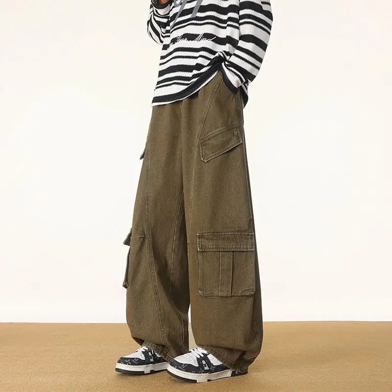 

Men's Long Pants Spring And Autumn Tie Dyed Jeans Retro Work Pants Durable And Loose Texture Straight Leg Oversized Casual Pants