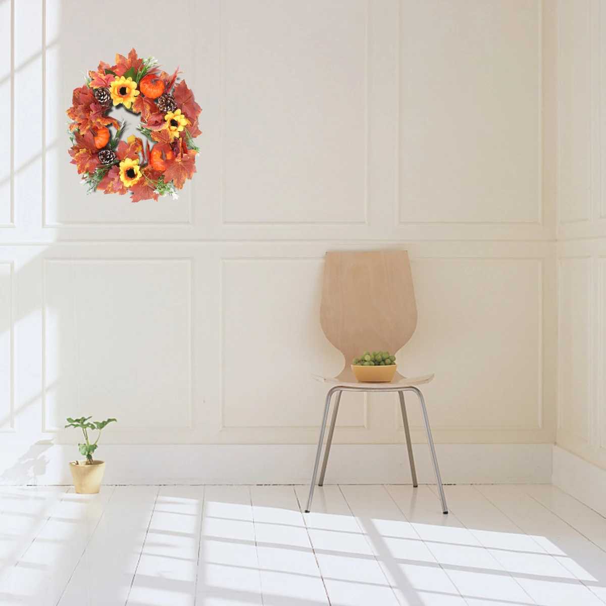 

1pc Halloween Wreath Artificial Sunflower Maple Leaf Pumpkin Garland 30Cm Orange Lightweight Decorative Party Wedding Home