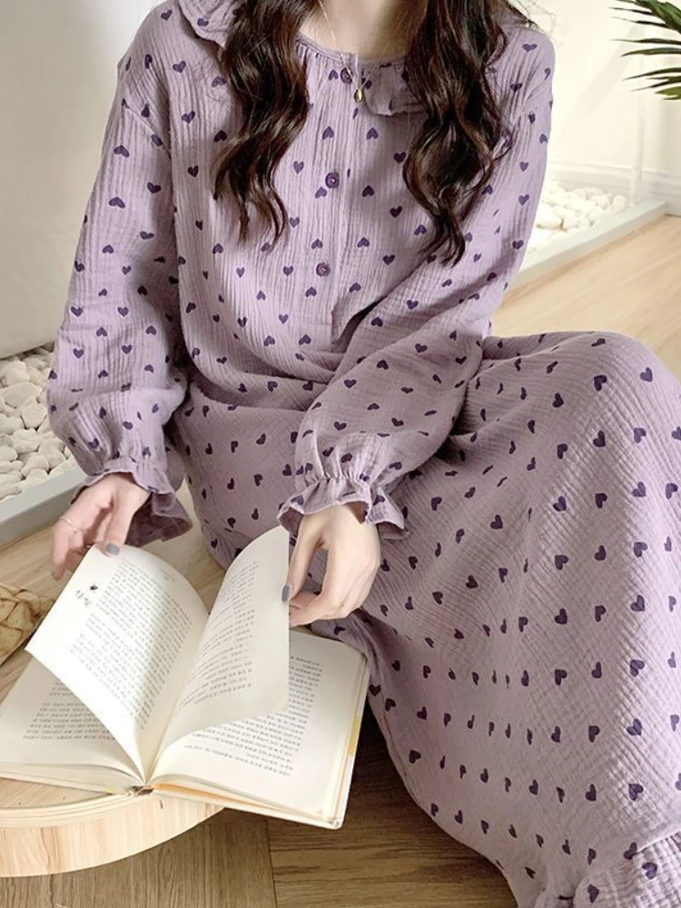 Nightgowns Women Sweet Lovely Design Print Simple Korean Style Loose Comfortable Elegant Daily Home Ladies Fashion New Autumn - Image 3