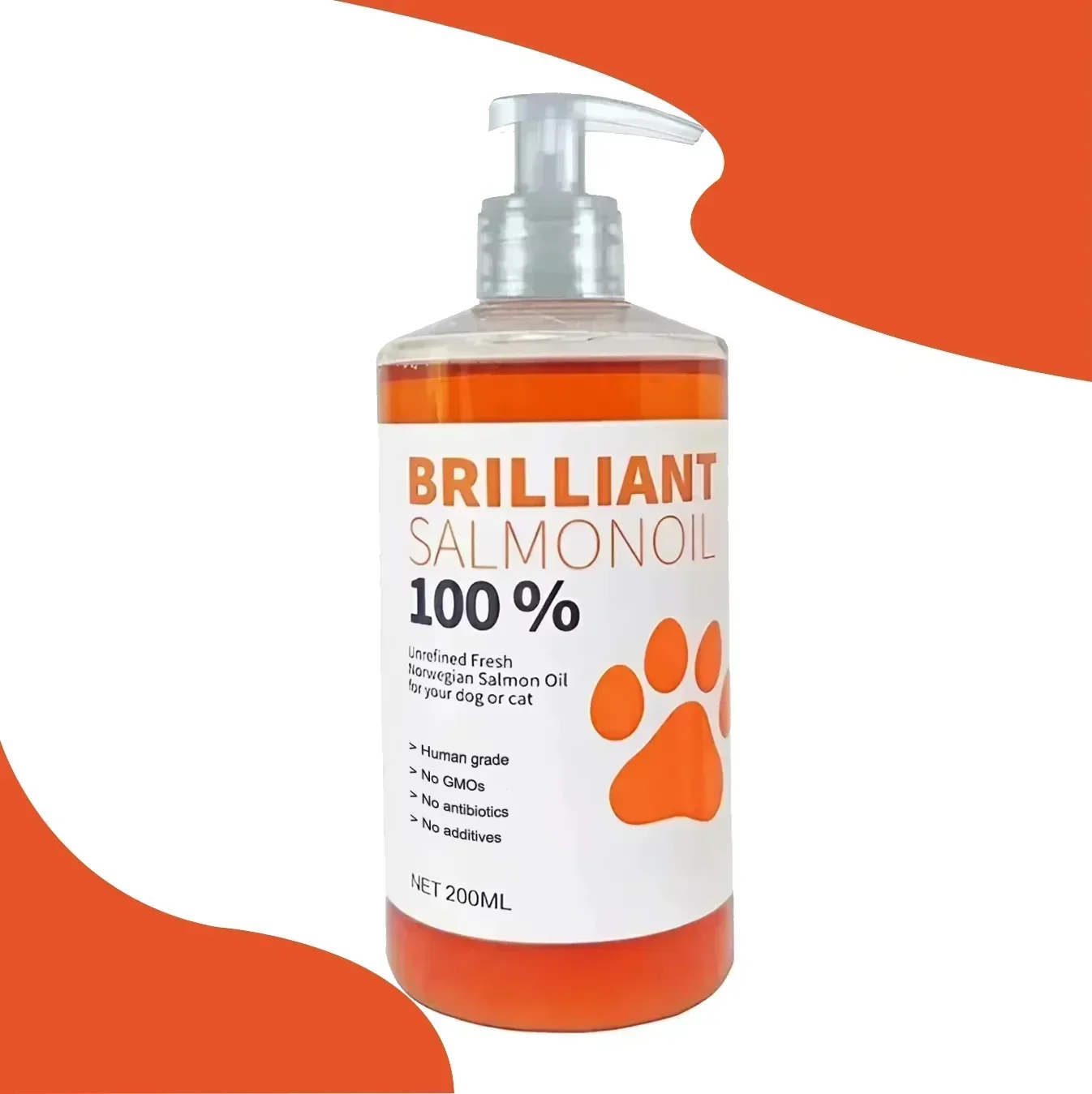 Aceite de Salmón Puro BRILLIANT de 200 ml, Natural, Sin Tratamiento Químico, 21 Ácidos Grasos Omega, Suplementos Nutricionales para Perros