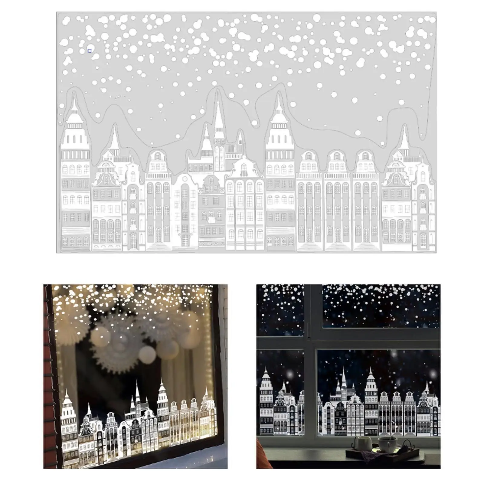 Christmas Village House Window Cling Glass Sticker Decal Office Static Cling for New Year Bedroom Dining Room Living Room