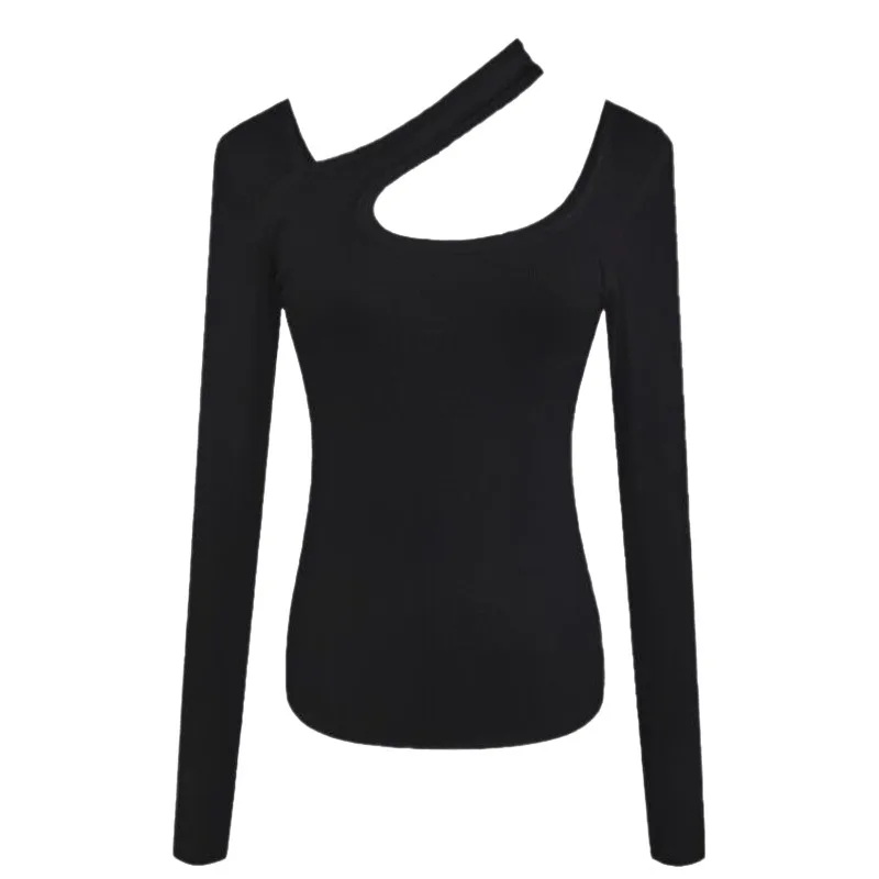 Y2K T-shirt Woman Autumn Sexy Skinny Tee Shirt Female Long Sleeve Halter Clothes Hollow Out Bottoming Shirt Slim Thin Tops