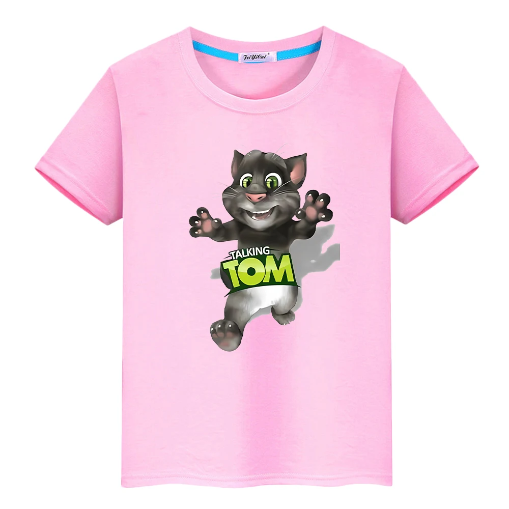 

Talking tom cat Print Kawaii Tops 100%Cotton t shirt for kids boy 10year Short anime Tees pride tshirt y2k one piece girl clothe