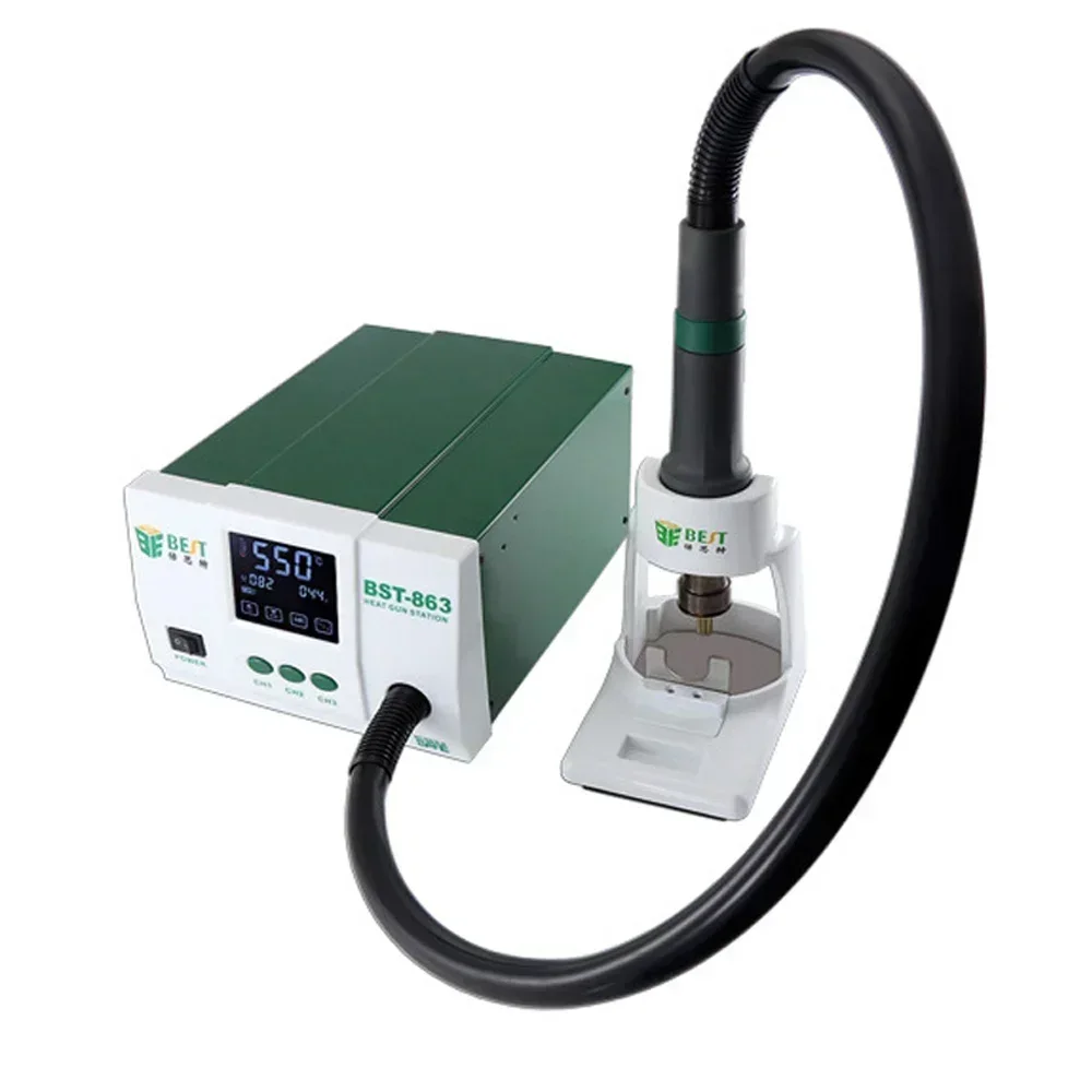 BEST-863 Lead-Free Thermostatic Heat Gun Soldering Station 1200W Intelligent LCD Digital Display Rework Station for Phone Repair