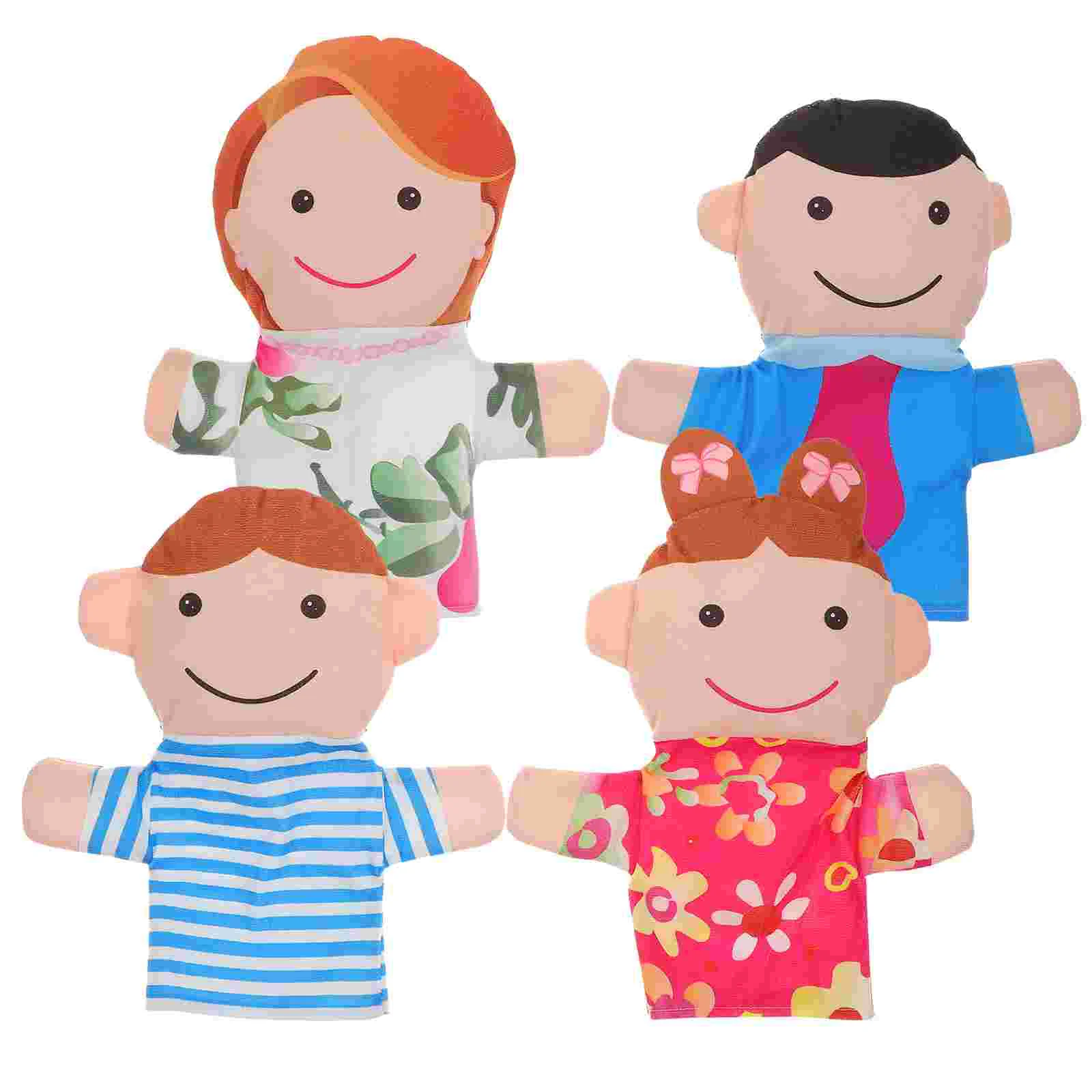 4 Pcs Family Hand Puppet Set Dad Mom Sister Soft Adoption Fabric Toddler Educational Toys Hand Puppet Family for Kids