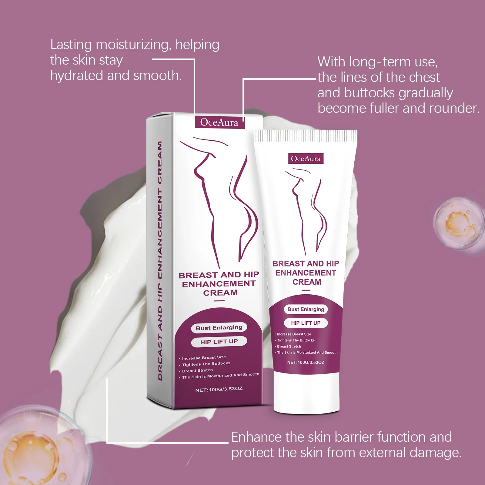 Crema per l'aumento del seno e dei fianchi, cura quotidiana dei glutei e del torace, idratante e cura, elastica e liscia per la pelle