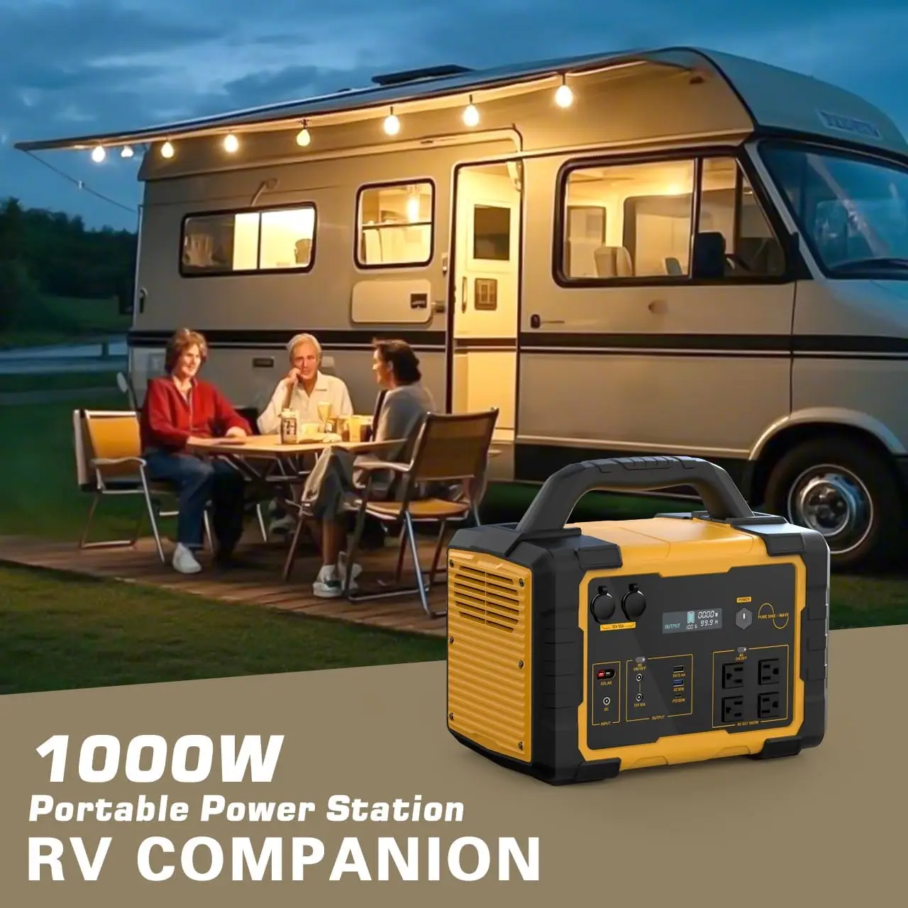 1000W Adjustable Portable Power Station 1024Wh LiFePO4 (2000W Peak) Backup Battery Solar Generator For Home Emergency Camping