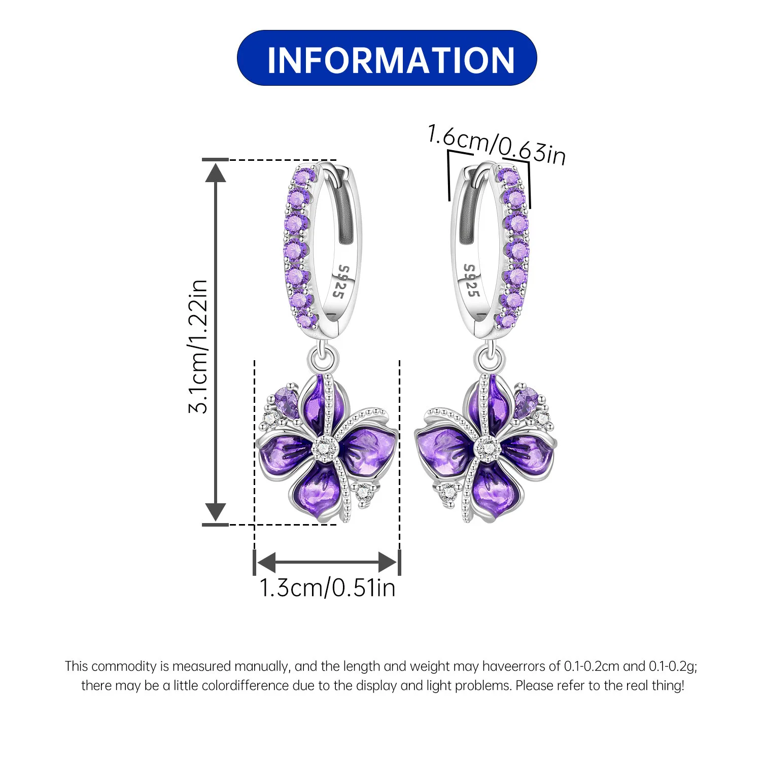 Purple Enamel Four Leaf Clover Flower Dangle Hoop Earrings S925 Sterling Silver Blessing Talisman Drop Earring Jewelry Gift