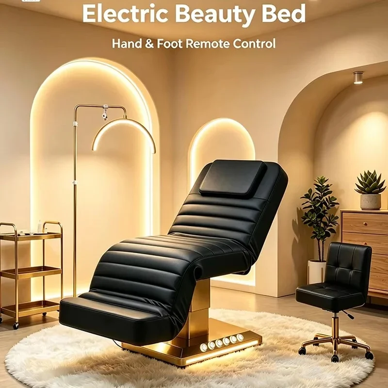 Luxury Swivel Electric Curved Beauty Bed Custom Color Black Leather for Salon Massage Facial Eyelash Lash Treatment Table