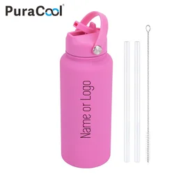 PuraCool Personalized Water Bottle 1000ml/1L/32oz Tumbler Flask with Straw Custom Gift