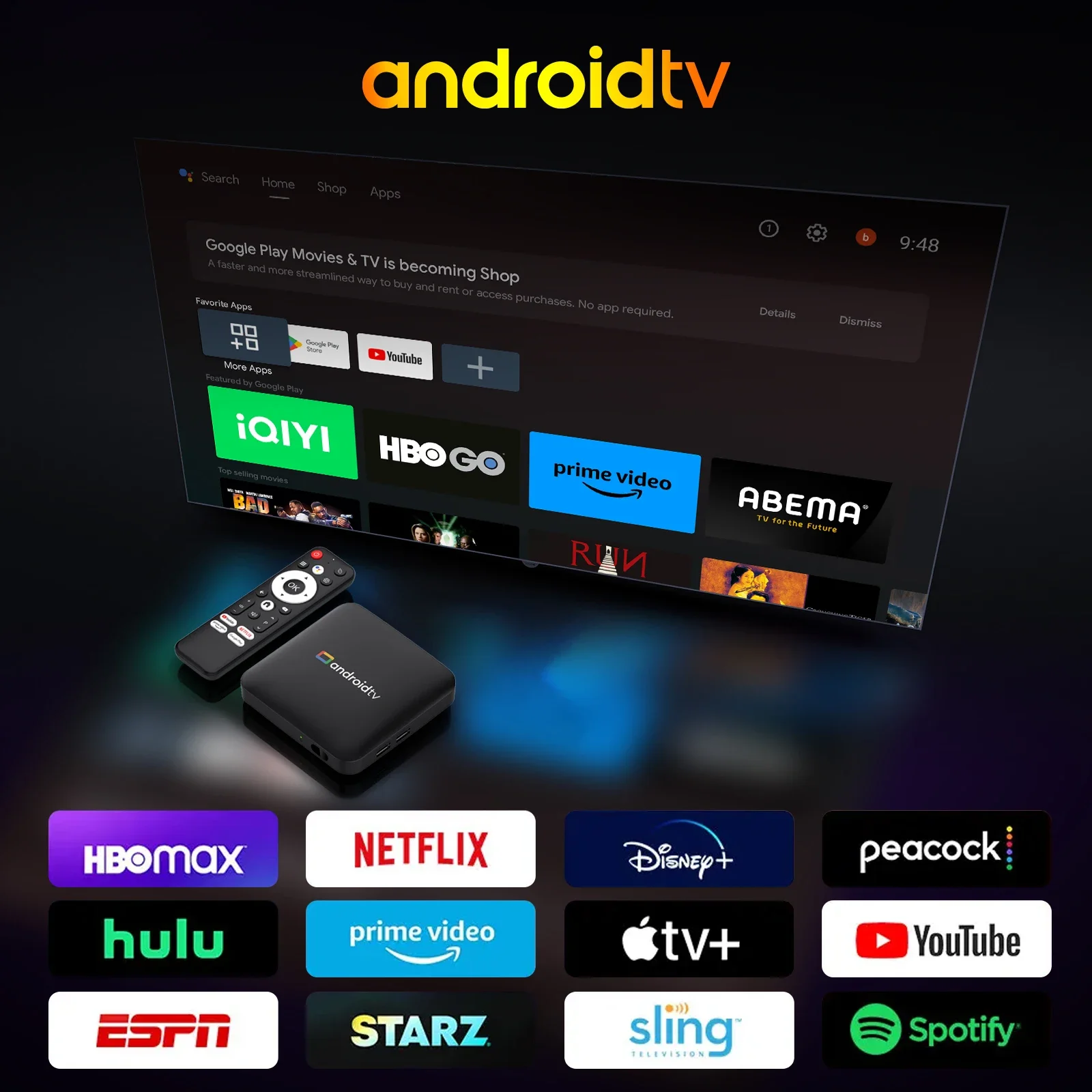 H96 MAX Amlogic S905L3 Androidtv 14.0 AI ATV Box 4K Dual 2.4G/5G WiFi Google Voice Assistant HDR10+&H.265 Supported Set Top Box
