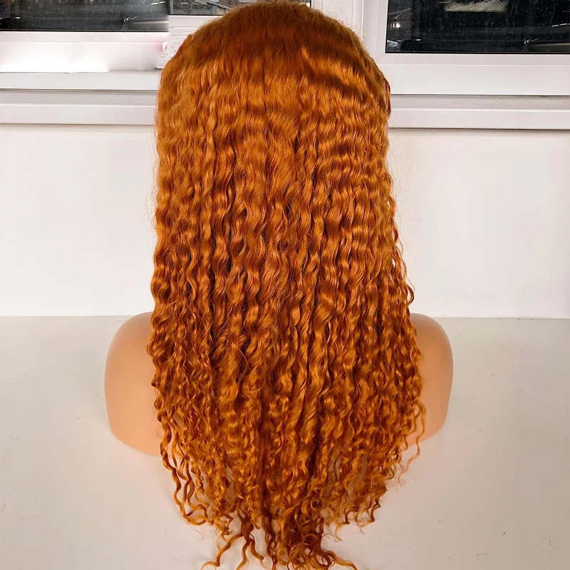 Soft 180Density 26'' Long Ginger Orange Kinky Curly Lace Front Wig For Women With Baby Hair Heat Fiber Preplucked Daily Glueless