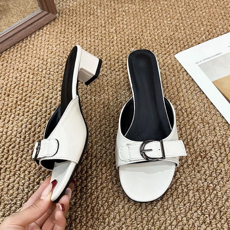 High Heels Women's Slippers Chunky Fashion Sandals Woman Elegant Pumps Flip Flops Buckle New Dress Party Female Slides