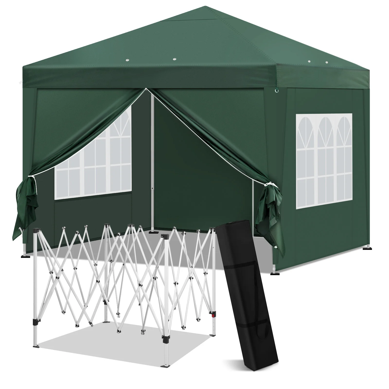 3x3m Faltbarer Pop-Up-Pavillon Wasserdicht Winterfest Stabiler Grill-Faltpavillon mit Seitenwänden Fenster Tasche für Camping Garten