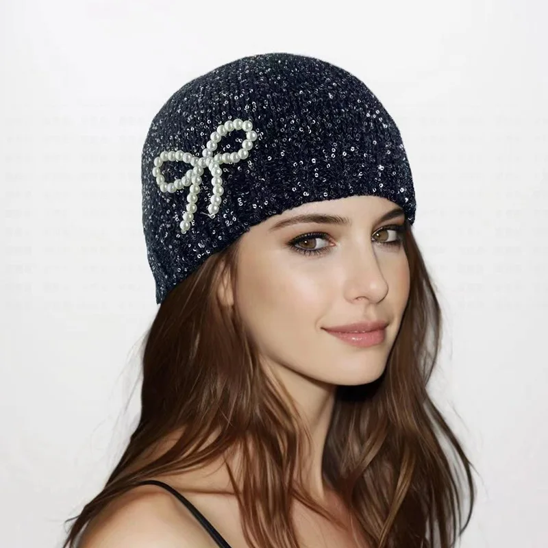 

Luxury Hats for Women Sequined Fashion Beanies Windproof Knitted Hats Beaies for Women Winter Hat